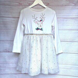 Cat & Jack Holiday Dress With Glitter Deer & Starry Tulle Skirt  Size S 6/6X